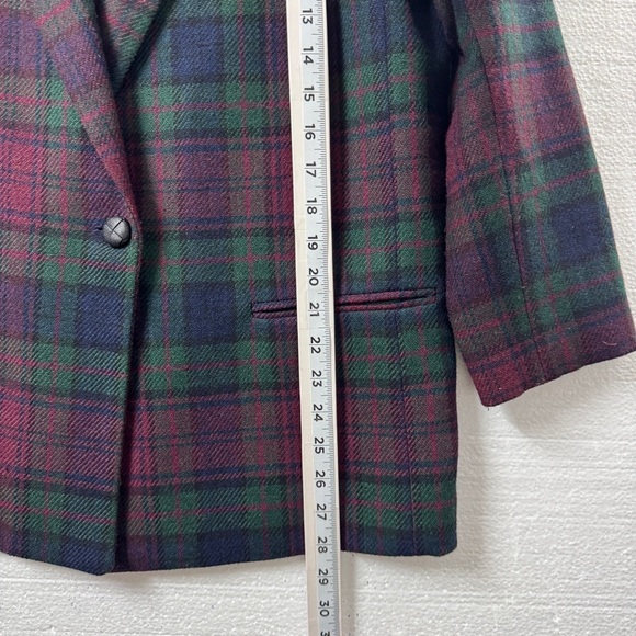 Vintage Dumas Wool Plaid Blazer Burgundy Green Tartan Jacket large Academia - Picture 8 of 11